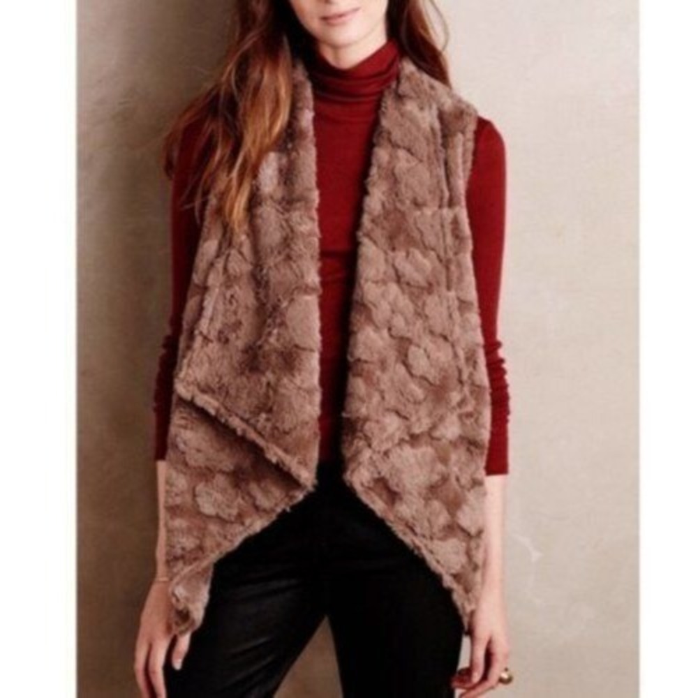 Elevenes x Anthropologie Pelage Faux Fur Open Front Vest Brown Anthro Small - Picture 3 of 12
